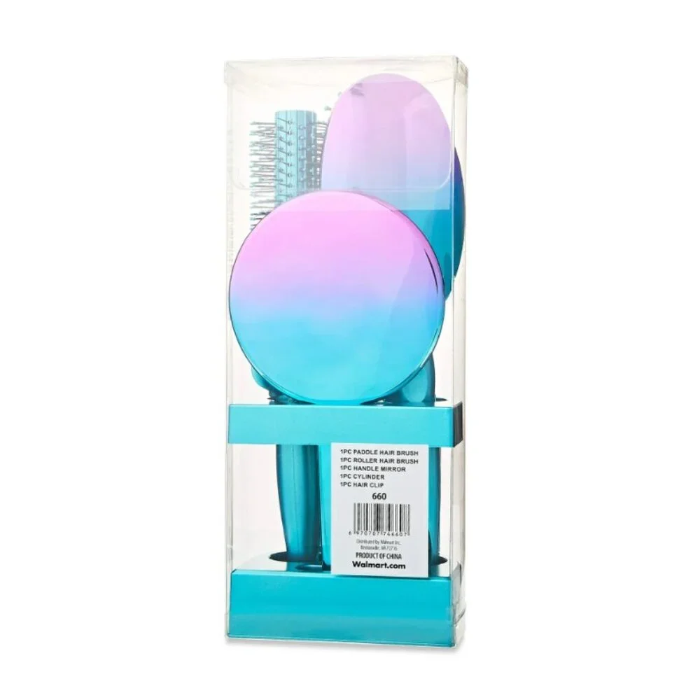 NEW 5-Piece Hairbrush Brush Set Hand Mirror Beauty Brushes Blue Easter Basket St